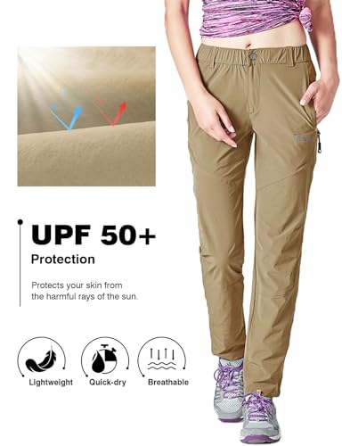 Rdruko Women's Hiking Pants Lightweight Quick Dry Water Resistant Outdoor Travel Fishing Pants with Pockets - color: Khaki, size: XX-Large