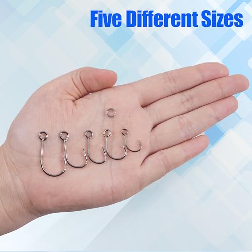 Fishing Inline Single Hooks kit Replacement Fishing Hooks for Lures Plugs Baits Inline Circle Hooks Baits Inline Circle Hooks with Barbed Large Eye Saltwater Freshwater - style: 50pcs+20 Rings