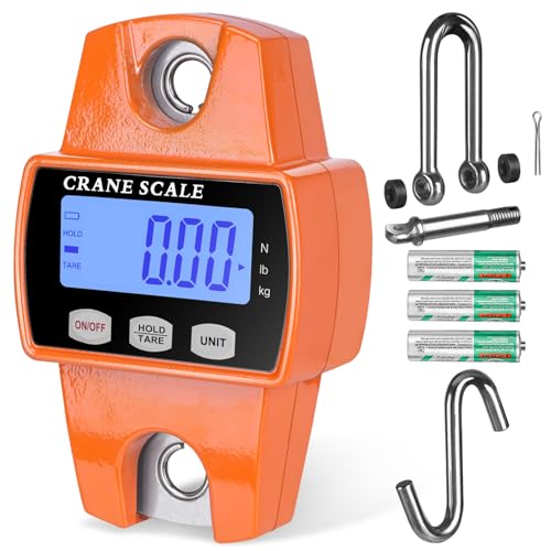 RoMech 660lb Digital Hanging Scale with Cast Aluminum Case, Handheld 300Kg Mini Crane Scale with Hooks for Farm Hunting Fishing Outdoor (Orange) - color: Orange, size: 660lbs