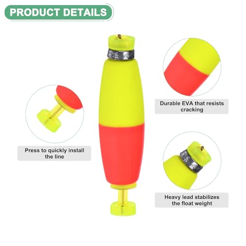M METERXITY Pack Fishing Bobbers Floats, EVA Foam Weighted Bobbers, Clip-on Floats Slip Corks Floaters Strong Buoys - color: Red & Yellow, size: 2" Length