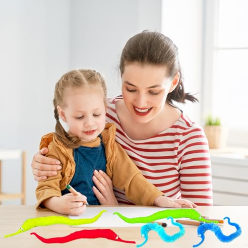 GlyinnHe 24 Pcs Magic Twisty Worm Wiggly Twisty Fuzzy Worms on a String Magic Worm Toys for Party Favors, 12Colors