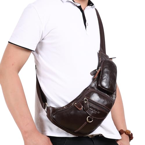 Vintage Leather Sling Bag Backpack for Men Crossbody Shoulder Chest DayPack Backpacks - color: #07coffee