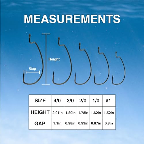 Reaction Tackle Offset EWG Worm Hooks - Super Strong Wide Gap Texas Rig Hooks for Soft Plastic Baits - High Carbon Steel Bass Fishing Hooks (25-Pack) - size: #4/0