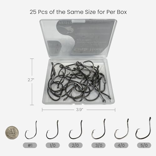 Pristis 25 Pack High Carbon Steel Fishing Hooks, Reinforced EWG Circle Octopus Round Bend 60 Degree Wide Gap Strong Barbed Worm Fish Hook Jig Bait Rig for Saltwater Freshwater Bass Tuna Walleye Trout - color: Circle, size: #1