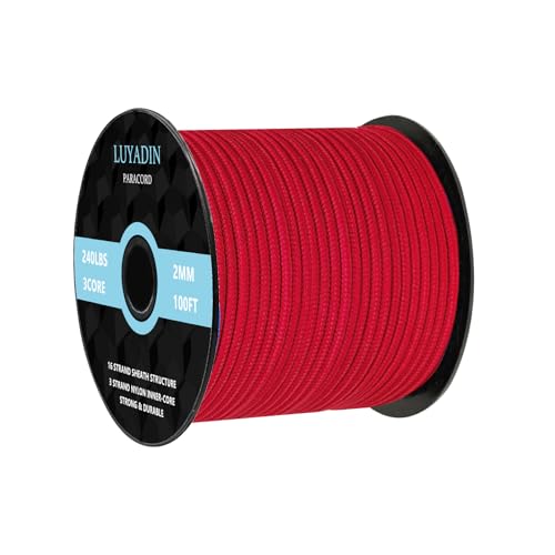 Paracord 240lb - Diameter 2mm Micro Utility Cord -3 Strand Parachute Spool Cord - 100ft 200ft,Paracord for Camping,Hiking,Fishing,Outdoor and DIY - color: Red, size: 100 ft