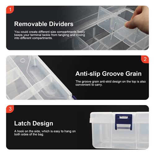 2 Pieces Fishing Tackle Box, PP Storage Box, Tackle Boxes Organizer with Removable Dividers, Clear Transparent Storage Trays for Fishing Lures, Baits, Hooks, Sinkers 11.8 * 7.9 * 2.3 Inch
