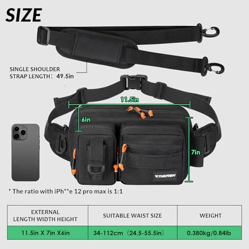 THKFISH Fishing Waist Pack - Waterproof Fanny Pack for Women & Men - Portable Sling Bag for Outdoor & Fly Fishing (BLACK-LARGE) - color: BLACK-LARGE