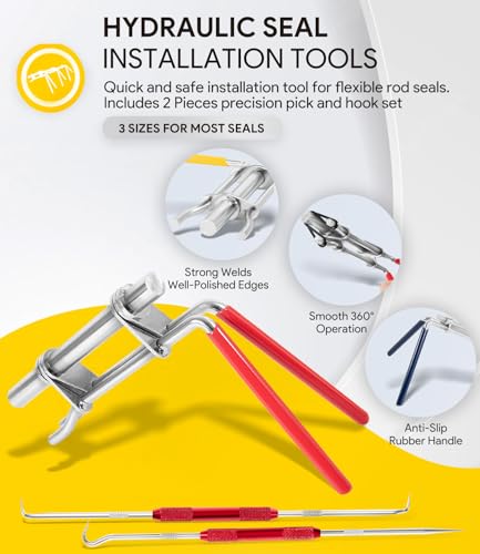 5 Pack Hydraulic Seal Installation Tool Kit, Hydraulic Cylinder Piston Repair Seal Tools, U-Cup Rod Seal Installation Tool Kits, Upgraded Seal Twistor Install Tool Set with Pick and Hook Set - size: 5 Pack (with Pick and Hook Set)