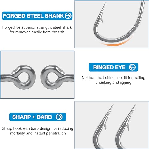Live Bait Hooks Saltwater O'shaughnessy Circle Hook Stainless Steel Short Shank in-Line Point Fishing J Hooks for Catfish Tuna Bass Salmon Size 1#-5/0 - size: 2/0-50pcs