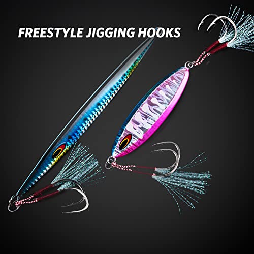 Goture Double Fishing Assist Hooks Kit Jig Assist Glow Hook Slow Fast Fall Jigs Fishing Hook for Lead Vertical Jigging Lures Pack of 5 - color: Red, size: #4/0 0.92oz(5pcs)