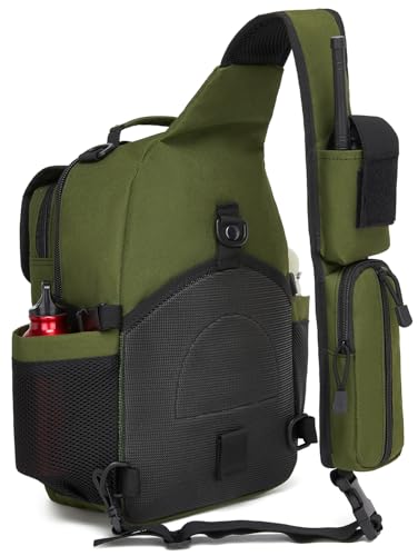 Tactical Sling Crossbody Bag Holster Shoulder Backpack 15L Water Bottle Holder Radio Pouch 6 Elastic Slots for Men Women Hiking Hunting Shooting - color: Od Green