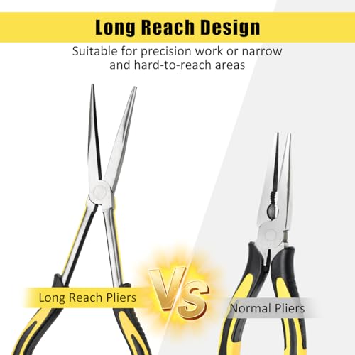 Long Needle Nose Pliers-11’’, for Home,Fishing, Jewelry,Crafts, 2pcs | for Tight Spaces,Paper Clamp Precision, High Carbon Steel, Non-slip Handle,Effort-Saving Design - style: Two-11in