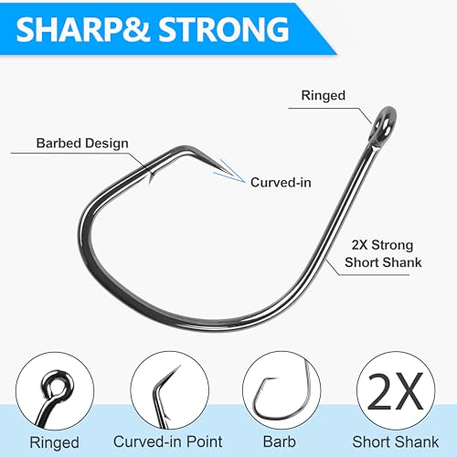 Fishing Circle Hooks Saltwater, 120pcs Catfish Hooks Offset Circle Octopus Fishing Hooks High Carbon Steel Black Nickel 2X Strong Barbed Fishhooks for Bass Trout Catfish Freshwater Size 6#-10/0 - size: 1#-120pcs
