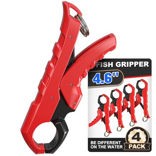 SNAIL TRAIL 4.6'' Fish Gripper, Digital Fishing Scale Hook Non-Puncture Replacement Clamp - Lip Grabber for Cull Tag. Tournament Bass Culling Beam Clip. (4 Pack) - color: Red-black