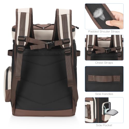 Hulongo Large Waterproof Insulated Cooler Backpack for Men & Women, Leak Proof Cooler Backpack for Camping, Beach, Fishing, Picnic, Travel, Outdoor, 30L, 48Cans - color: Brown
