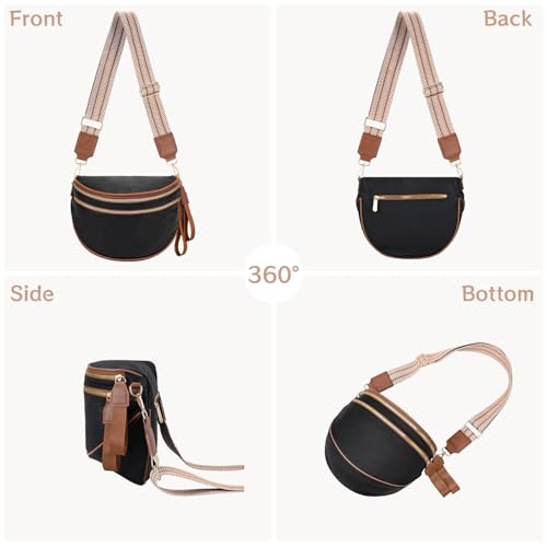 oscaurt Leather Crossbody Bag Bum Bag for Women Large Sling Bag Cross Body Purse Shoulder Handbag Fanny Pack - color: Black, size: Medium