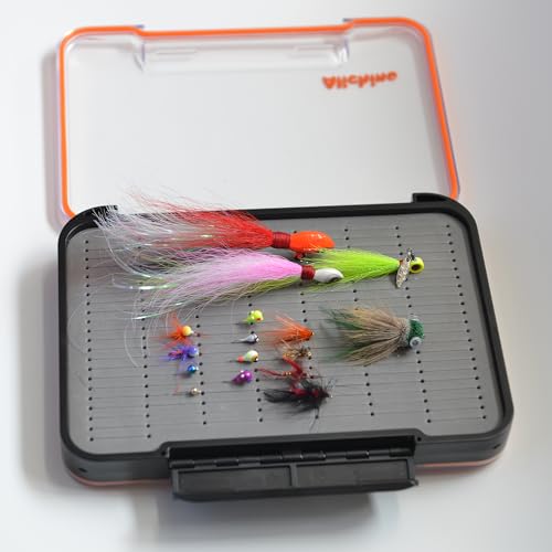 ALICHINO Fly Box for Fly Files Ice Jig Box Two Sided Waterproof Fly Fishing Box for Nymphs and Streamers (Grey Foam Insert C, Large， 9 * 6.5 * 1.9Inch) - size: Large 9 * 6.5 * 1.9 Inch