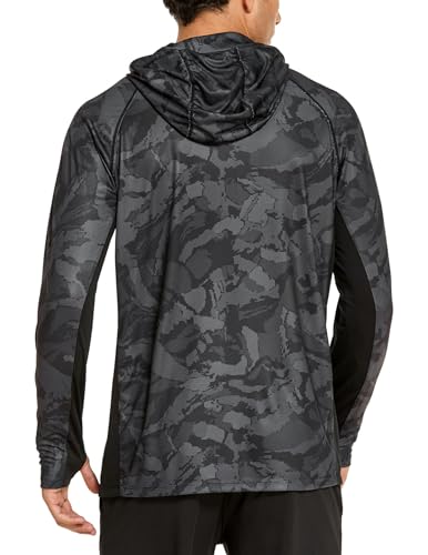 COOrun Men's Hooded Sun Shirts with Mask Fishing Shirts for Men Long Sleeve UPF 50 Rash Guards Cooling Hoodies Hiking Shirts - color: Black, size: X-Large