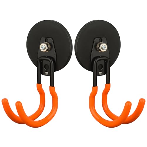 MUTUACTOR Updated Magnetic Hook Heavy Duty,40lbs 2-Pack Super Strong Magnet Garage Hook,Anti-Scratch Large Magnets Hook for Hanging Impact Drivers Trailer Cord Shovel Tool Organizer - style: Updated 3.46in Magnet J Red Hooks 2PCS
