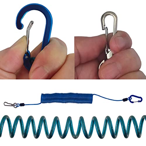 Fishing Lanyard, Heavy Duty Coiled Lanyards Stainless Steel Wire Inside, Safety Rope Extension Cord Tether Retractable Fishing Accessories for Rods, Pliers, Boating, Paddles, Kayak - color: Blue