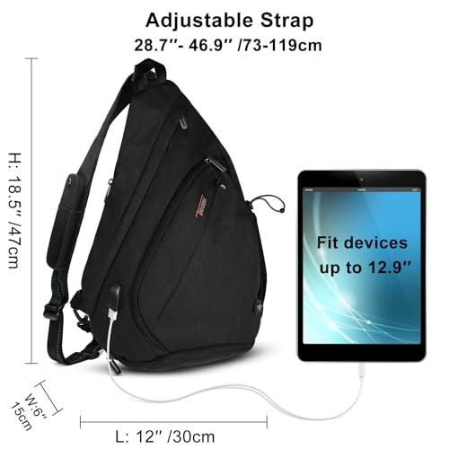 TUDEQU Large Sling Bag for Men,19L Crossbody Backpack with 8 Pocket,Gym,EDC | One Strap Backpack with Umbrella Pocket & Stability Strap,Sling Backpack,One Shoulder Backpack for Hiking,Travel,Cycling - color: Black