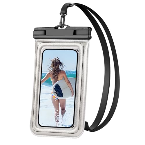 Floating Waterproof Phone Pouch, IPX68 Waterproof Phone Case with Lanyard for iPhone 17 16 15 Pro Max Samsung S26 S25 S24, Up to 7", Beach Vacation Essentials, Glitter Silver - color: Glitter Silver