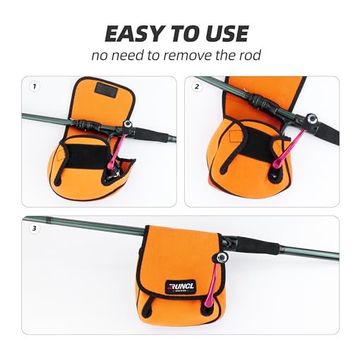 RUNCL Spinning Reel Bag – Protective Storage Pouch for Baitcasting Reels & Spinning Reels, Lightweight & Durable, Ideal for Freshwater & Saltwater Fishing Trips (orange& Black) - color: S-orange& Black