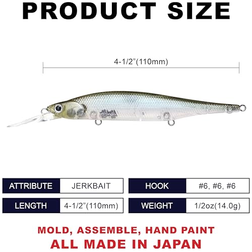 LUCKY CRAFT Lightning Pointer 110DD Deep Diver Freshwater Bass Fishing Lures, Jerkbait Suspending Fishing Lure for Bass & Walleye Fish, Long Casting Fish Gear Accessories for Tackle Box, - color: 238 Ghost Minnow