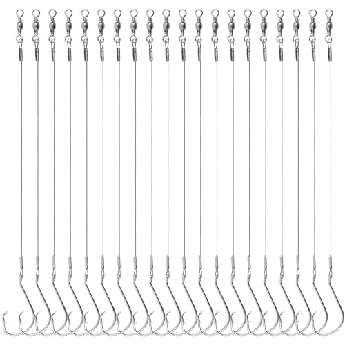 Circle Hooks Rigs Catfish Rig,20pcs Saltwater Fishing Hooks with Leader Catfish Hook Rigs Steel Wire Leaders Pre-Rigged Fishing Leader Hook Rigs for Catfish Bass - size: 7/0-20pcs