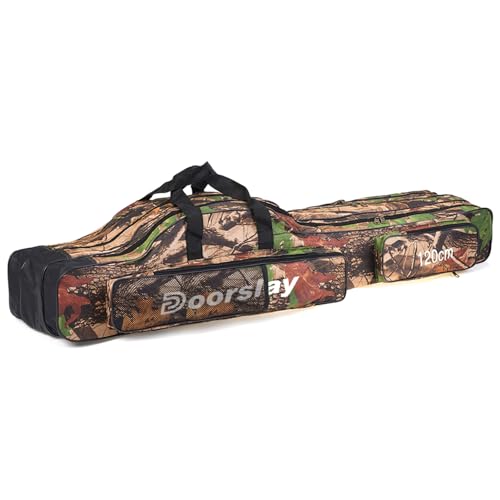 Fishing Bag Portable Folding Fishing Tackle Storage Bags Oxford Fishing Rod Case Fishing Pole Bag Carry Organizer Outdoor Waterproof for Fishing Camping Hiking Traveling - color: Tree camouflage, size: 120cm