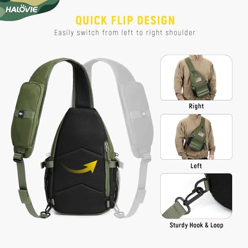 HALOVIE Crossbody Sling Bag Anti Theft RFID Sling Backpack Lightweight Travel Hiking EDC Tactical Chest Shoulder Pack Gift for Men - color: Army Green