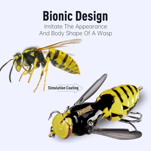 Kingdom Wasp Crawl Bait Insect Bionic Floating Fishing Lures Swimbaits Hard Artificial Baits Lure Freshwater and Saltwater Bass Carp Pike Walleye Fishing ABS Material Carbon Steel Three Book Hook - color: 06, size: 4.2g
