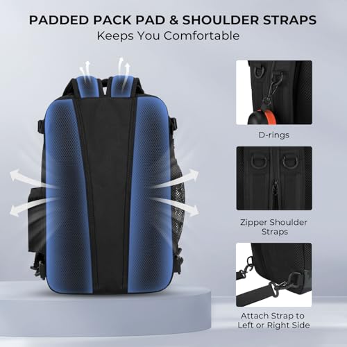 KastKing BlowBak Tactical Sling Tackle Bag-Lightweight Fishing Backpack Storge Fishing Gear and Equipment,Gift for Men - color: G: Double Shoulder-black Camo（16.9” X 10.6” X 8.3”）, size: Large