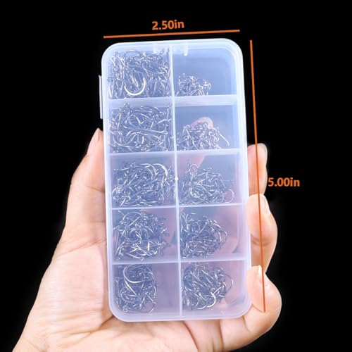 AMHDV 300Pcs/ 500Pcs/ 1000Pcs Small Fishing Hooks, 10 Different Sizes Tiny Fish Hook Set for Freshwater - style: 300pcs (2# to 20#)