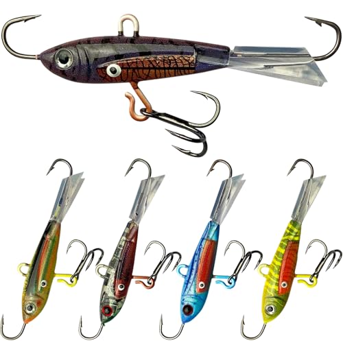 Pristis Jig Head Fishing Lures for Freshwater Saltwater, Weedless Swim Jig Teasers with Sharp Hooks & Exquisite Coating, Pre-Rigged Vibrating Swimbaits Kit Gear for Bass Crappie Walleye Trout Pike - color: 5 pcs Ice Fishing Jigs