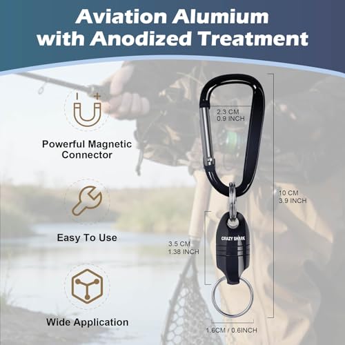 Magnetic Net Release for Fly Fishing, Aluminum Magnetic Quick Release Keychain, Fly Fishing Net Magnet Holder Retractor with Carabiner - color: black
