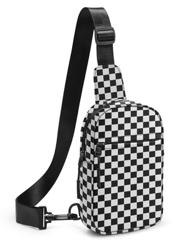 CHOLISS Small Sling Bag for Women and Men, Crossbody Bags Trendy Fanny Packs Chest Bag with Extended Strap - color: A14 Black Checkerboard