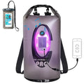 Qoolife Dry Bag Waterproof with Solar Bluetooth Speaker & Light - 10L/20L Roll Top Dry Sack Keeps Gear Dry for Men Women Kayaking, Beach, Rafting, Boating, Hiking, Camping and Fishing - color: Grey with BT Speaker, size: 20L