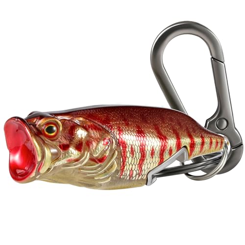 Bass Fishing Lure Keychain, Cool Bass Fish Key Chain Fishing Gifts for Men, Bass Keychains for Fishing Lovers - color: Metallic Crimson