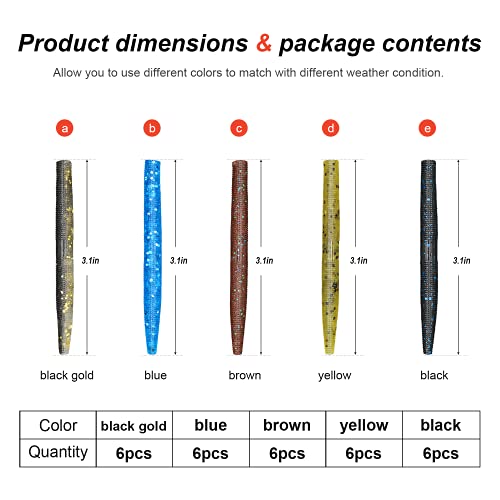 Ned Rig Kit for Bass Fishing – 25pcs/40pcs/60pcs/133pcs Finesse Soft Plastic Worms, Stick Baits, Swimbaits Lures with Shroom Ned Jig Heads, Complete Lure Set for Freshwater Fishing - color: 5 color-25pcs