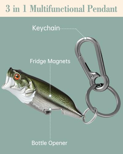 Bass Fishing Lure Keychain, Cool Bass Fish Key Chain Fishing Gifts for Men, Bass Keychains for Fishing Lovers - color: Army Green
