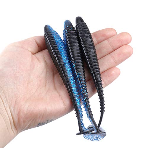 RUNCL Swimbaits Paddle 10/20/30/40PCS, 5/4/3/2 Inchs Paddle Tail, Soft Lure for Trout Crappie Bass, Durable Plastic Bait Swimmer for Saltwater/Freshwater, Fishing Lover's Gift - color: Black Blue, size: 5in, 10pcs