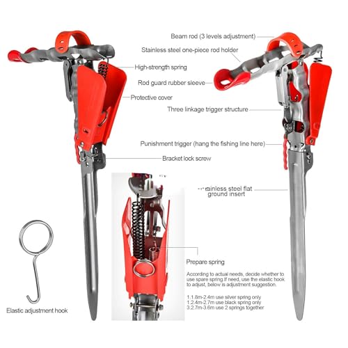 Fishing Rod Holder 2 Spring Automatic Full Adjustable Folding Stainless Steel Automatic Spring Fishing Rod Holder for Ground Support Brackets, Adjustable Sensitivity & Folding Fish Pole Rack