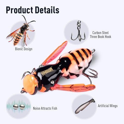 Kingdom Wasp Craw Bait Insect Bionic Floating Fishing Lures Swimbaits Hard Artificial Baits Lure for Freshwater and Saltwater Bass Carp Pike Walleye Fishing ABS Material Carbon Steel Three Book Hook - color: 03, size: 4.2g