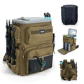 Goture Fishing Backpack with Cooler, 66L 600D Tackle Backpack with 3 Rod Holders, EVA Cover, Helmet Holder, Rain Cover, Saltwater Large Fishing Bag for Camping Hiking, Gear Storage Bag, Gifts for Men - color: A1:khaki(without Tackle Box)