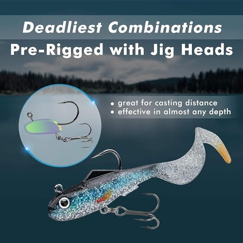 GOTOUR Pre-Rigged Soft Fishing Lures with Weedless Hook, Lifelike Paddle Tail Swimbaits for Bass Fishing, Freshwater & Saltwater Fishing Bait, Fishing Tackle for Bass, Pike, Trout, and Walleye - color: B2-3.5"-0.45oz