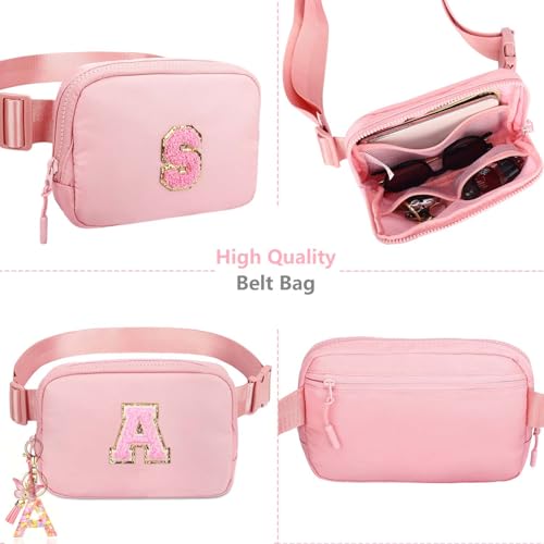 Belt Bag Fanny Pack for Teen Girl Women - Girls Initia Fanny Pack Ages 8-12 Teen Birthday Gifts Small Waist Packs Trendy Kids Fanny Pack Q - color: Pink, style: Q