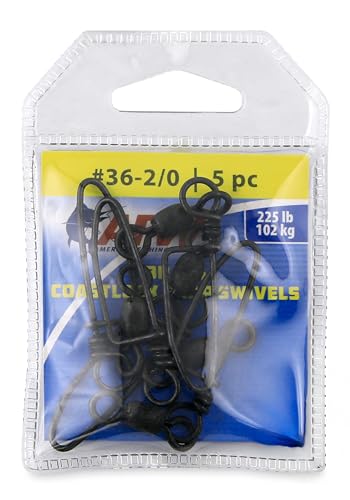 AFW Brass Coastlock Snap Swivels – Durable Fishing Gear with High-Strength Wire Snaps, Black Oxide Finish, Prevents Line Twisting & Kinking, Supports Up to 350 lb Test. - size: 5 pc, #2/0, 225 lb test
