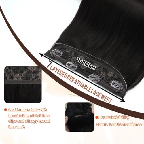 Invisible Wire Hair Extensions Real Human Hair - 12 Inch 70G Golden Brown Transparent Fish Line Clip-Ins Hair Piece, 100% Remy Human Hair Extensions for Women - color: #14 Golden Brown, size: 12 Inch
