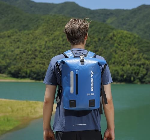 MARCHWAY Roll Top Waterproof Backpack, Floating Dry Bag 20L/30L/45L with Ergonomic Rectangular Base, Cushioned Back, Hip Strap for Hiking Camping Kayaking Travel (Blue, 30L) - color: Blue, size: 30L
